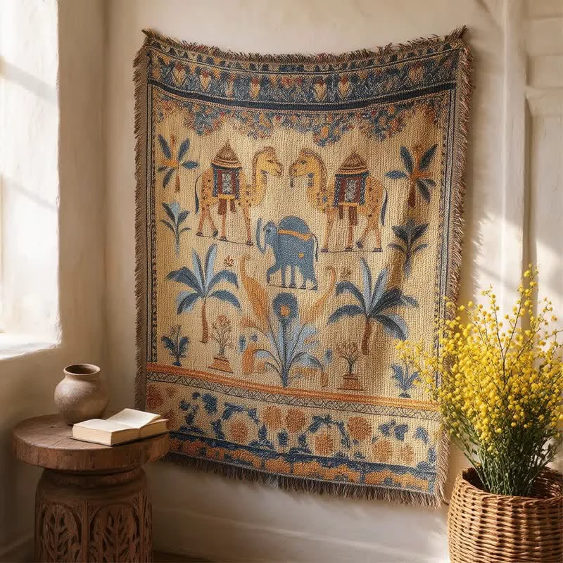 Prestigious Ownkoti Vintage Camel Elephant Multi‑Purpose Throw Authentic