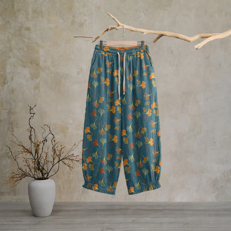 Professional Ownkoti Multi‑Color Ginkgo Leaf Cotton Lounge Pants World-Class