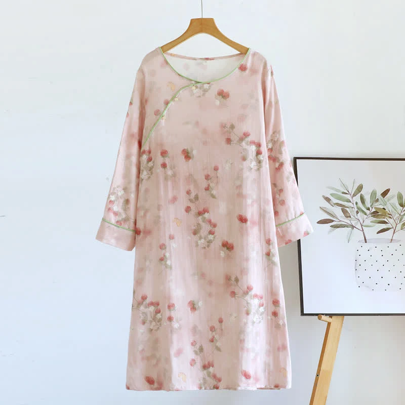 Fine Ownkoti Pink Strawberry Cotton Lounge Nightgown Comfortable