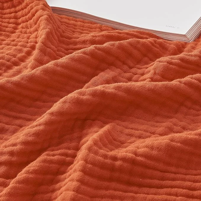 Reusable EMME Cotton Muslin King Blanket Bed Layering Bedspread Coverlet Breathable Gauze Soft Lightweight Heather Orange Rust 108 quot x90 quot Excellent