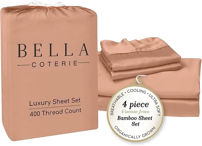 Versatile Bella Coterie Luxury Bamboo Viscose 34 Split Top King Size Sheet Set 1 Fitted Sheet for Sleep Number amp Adjustable Beds Organically Grown Cooling amp Soft 18 Deep Pocket Terracotta Premium Material