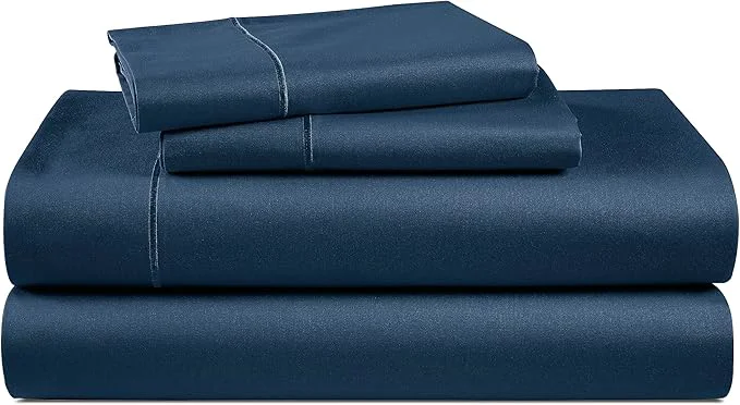 Long-Lasting Egyptian Cotton Bed Sheets - 4 Piece Autthentic Cotton Queen Sheet Set Breathable Winter Comfort No Pilling Ultra-Soft Hotel Luxury Comfort with 15 quot Deep Pocket Queen Sheets - Estate Blue Optimized