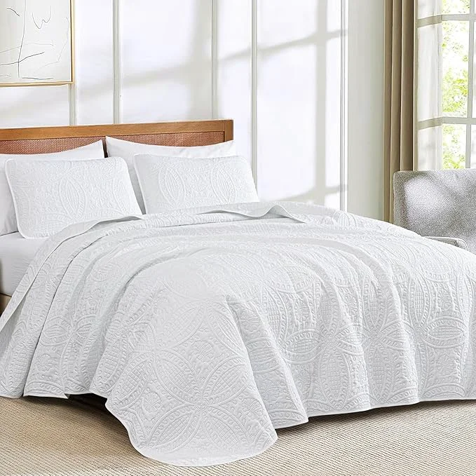 High-End Chezmoi Collection 3 Piece 118 by 106 quot Austin Oversized Bedspread Coverlet Set King White Comfortable