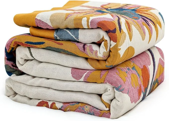 Trendy MSGKV Boho Throw Blanket Queen Size 90 quot x90 quot Cotton Blanket for Bed Spring Breathable Throw Blanket for Living Room Home Decorative Luxury