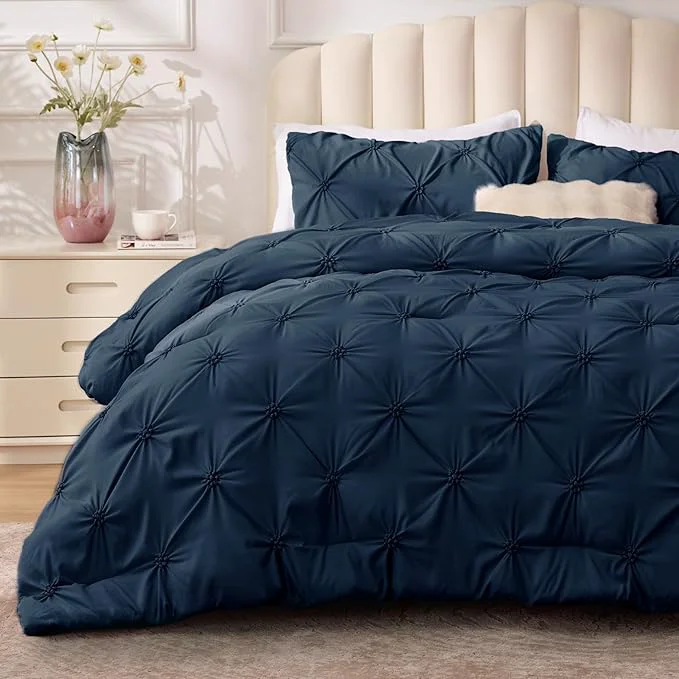 Luxury BEDELITE Navy Twin Comforter Set - 2 Peices Boho Pintuck Bedding Comforter Sets Lightweight Soft amp Warm Twin Bedding Sets with 1 Pillowcase for All Season Fast