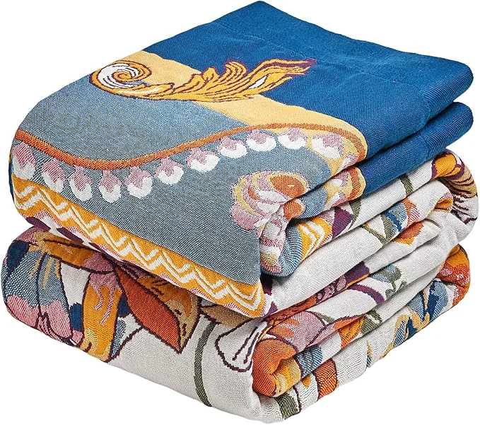 Safe MSGKV Boho Throw Blanket 60 quot x80 quot Bed Floral Cotton Blanket Spring Breathable Lightweight Twin Couch Blankets All Seasons Home Decor Muslin Flexible