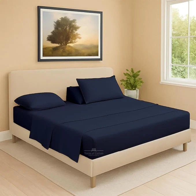 Casual Split Head Flex 2 Qty Fitted Sheet for Adjustable Bed Cal King 39 quot Split Down from The Top Egyptian Cotton 600 Thread Count 18 quot Deep Pocket Super Soft Wrinkle Navy Professional