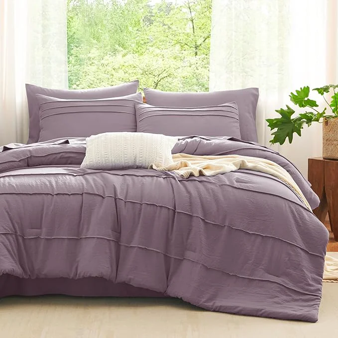 Healthy CozyLux Queen Comforter Set Dusty Purple 7 Pieces Soft Pinch Pleat Bed in a Bag Queen Comforter Set with Sheets Boho Bed Set with Down Comforter Sheets Pillowcases amp Shams Original Design