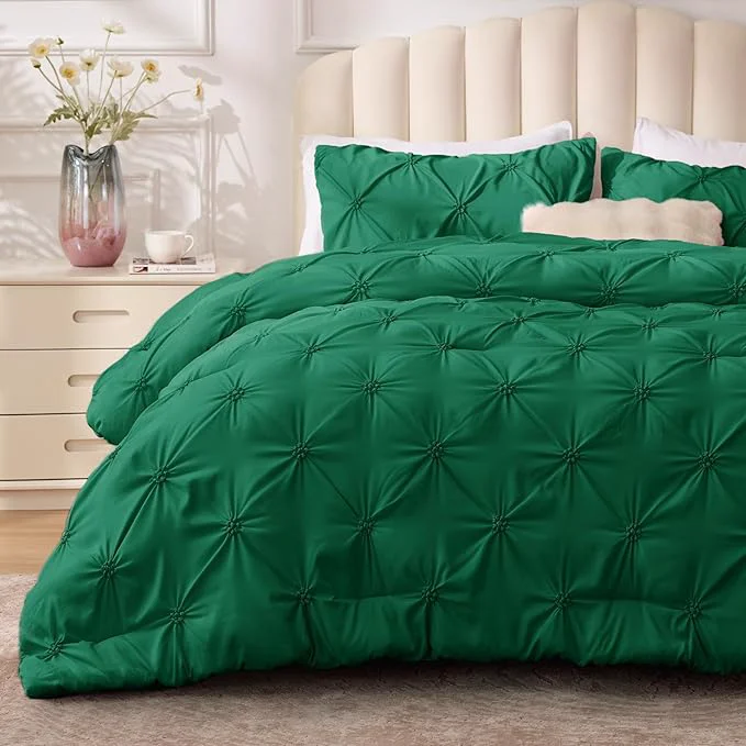 Casual BEDELITE Forest Green Twin Comforter Set - 2 Peices Boho Pintuck Bedding Comforter Sets Lightweight Soft amp Warm Twin Bedding Sets with 1 Pillowcase for All Season Environmentally Friendly