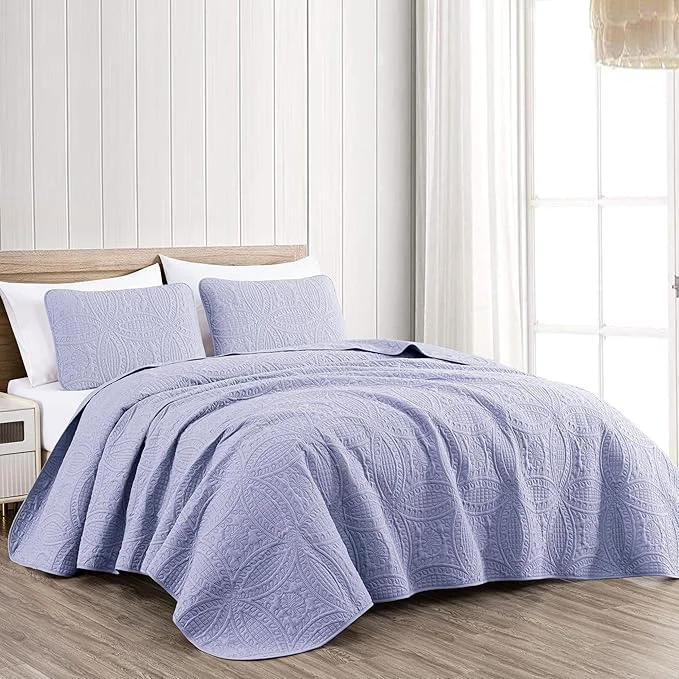 Artisan Chezmoi Collection Austin 3-Piece Oversized Bedspread Coverlet Set King Lavender Oversized Lightweight Fade Resistant