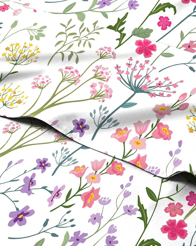 Authentic Floral Sheets - Flower Print Bed Sheet Set - 1 Flat 1 Fitted amp 1 Pillowcase w Deep Pockets - Comfy Cozy Wrinkle amp Fade - Boho Botanical Bedding - Soft Breathable amp Cooling - Twin Size Set Modern