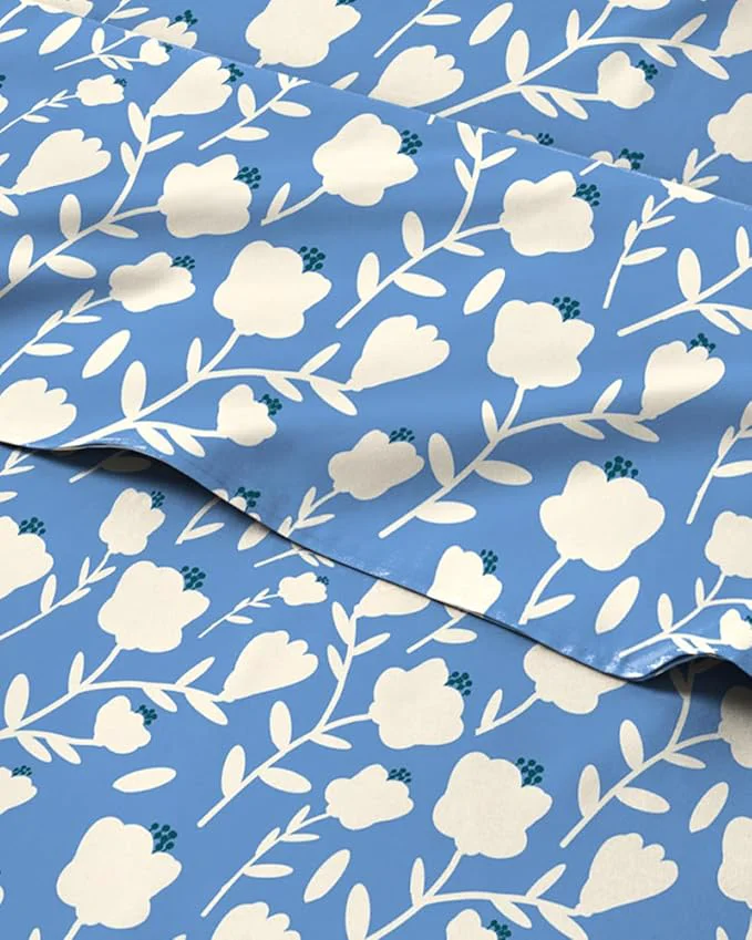 Premium Floral Sheets - Blue amp White Bed Sheet Set - 1 Flat 1 Fitted amp 1 Pillowcase w Deep Pockets - Comfy Cozy Wrinkle amp Fade - Boho Botanical Bedding - Soft Breathable amp Cooling - Twin Size Set Effective