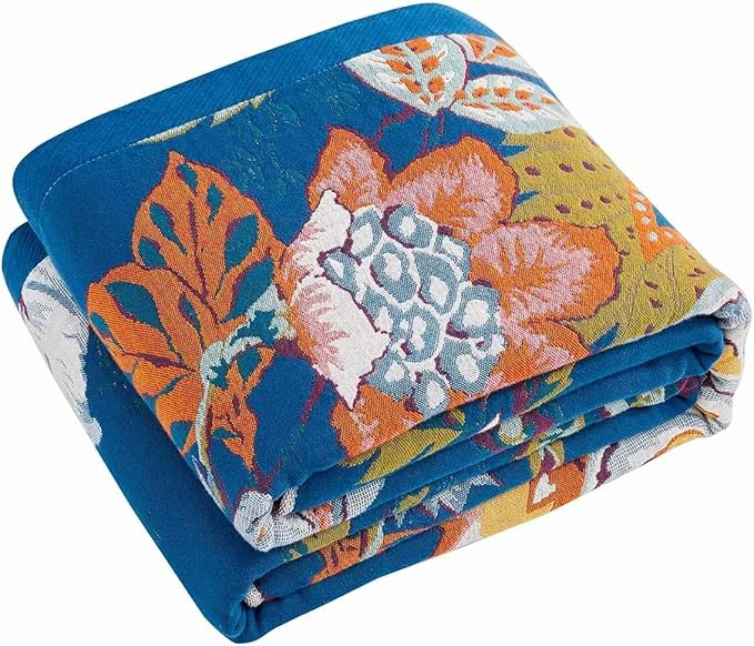 Healthy Boho Throw Blanket Blue Lightweight Blankets for Summer Cotton Bohemian Decorative Throw Blanket 90 quot x98 quot Reversible Muslin Breathable Woven Farmhouse Blankets Quilt Natural