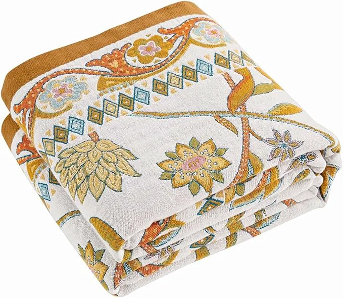 Proven Fall Throw Blanket for Couch Brown Boho Decorative Throw Blanket Cotton Muslin Breathable Woven Farmhouse Blankets Quilt 50 quot x60 quot Reversible Lightweight Blankets Bohemian Throw Quilt Certified