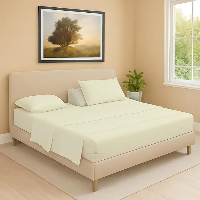 Official Split Head Flex 1 Qty Fitted Sheet for Adjustable Bed Cal King 28 quot Split Down from The Top Egyptian Cotton 600 Thread Count 18 quot Deep Pocket Super Soft Wrinkle Ivory Recyclable