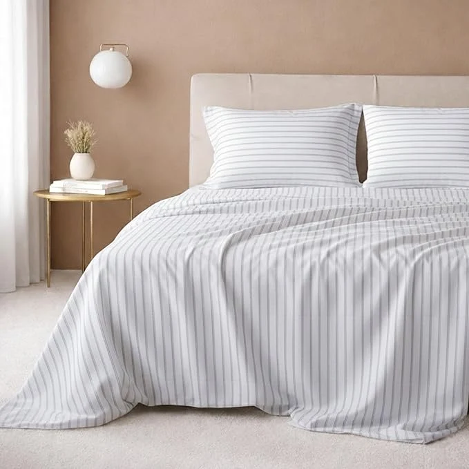 Reliable California Design Den King Size Sheet Set - Cotton 600 Thread Count Deep Pocket King Sheets Premium-Feel Bedding with Sateen Weave - Ticking Stripe Pattern Comfortable