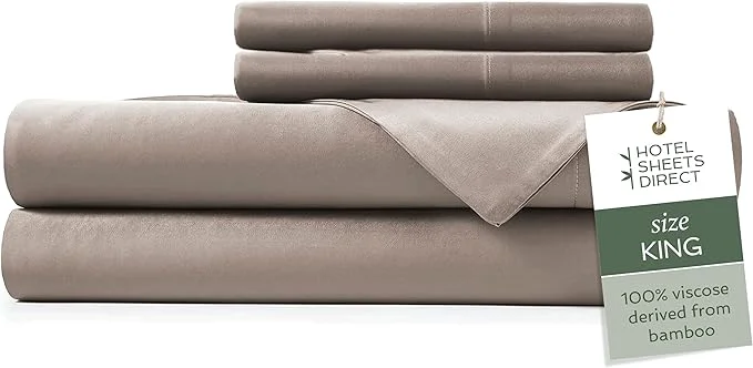 Eco-Friendly Hotel Sheets Direct 4 Piece Bed Sheet Set King Size Viscose Derived from Bamboo Sheets Set with 2 Pillowcases Cooling amp Breathable Luxury Bedding Moisture-Wicking amp Silky Soft Texture Sand Traditional