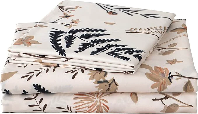 Long-Lasting JSD Boho Floral Printed Sheet Set Queen Size 4 Piece Soft Botanical Pattern Microfiber Sheets Extra Deep Pocket Breathable