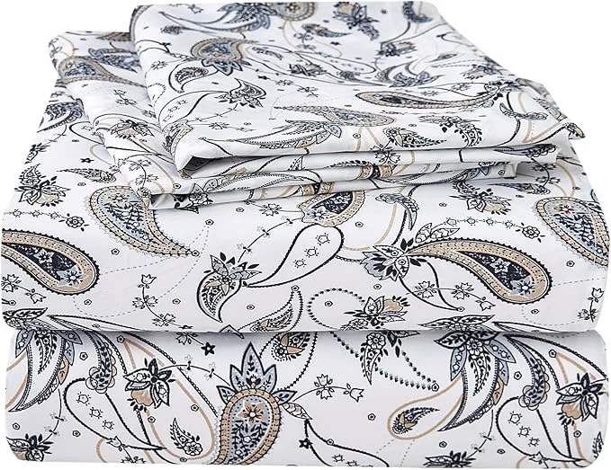 Eco-Friendly JSD Grey Paisley Printed Sheet Set King Size 4 Piece Soft Retro Pattern Microfiber Sheets Extra Deep Pocket Effective