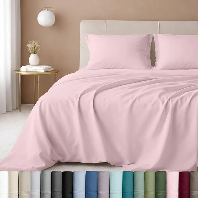 Contemporary California Design Den California King Sheet Set - Cotton 600 Thread Count Deep Pocket Cal King Sheet Set Luxury Soft Hotel-Quality Sheets with Sateen Weave - Blush Pink Fine