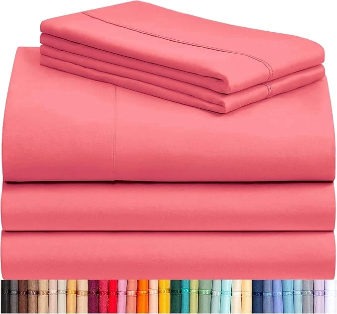 Smart LuxClub 5 PC Sheet Set Bed Sheets Deep Pockets 16 quot Eco Friendly Wrinkle Cooling Machine Washable Hotel Bedding Silky Soft - Vermilion Split King Fashionable