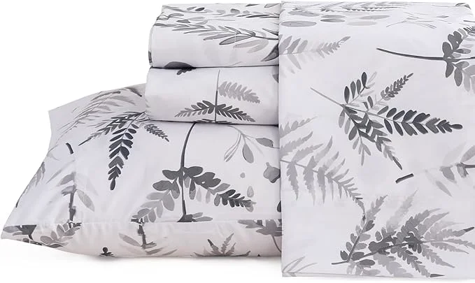 User-Friendly JSD Boho Floral Sheet Set Twin Size 3 Piece Grey Herbs Ferns Printed Microfiber Bed Sheets Deep Pocket Exceptional