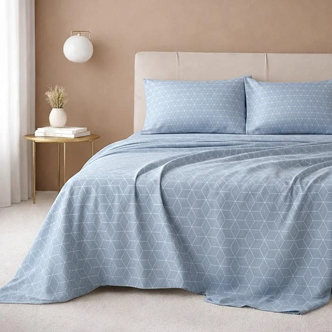 Eco-Friendly California Design Den King Size Sheet Set - Cotton 600 Thread Count Deep Pocket King Sheets Premium-Feel Bedding with Sateen Weave - Urban Geometric Print Comfortable