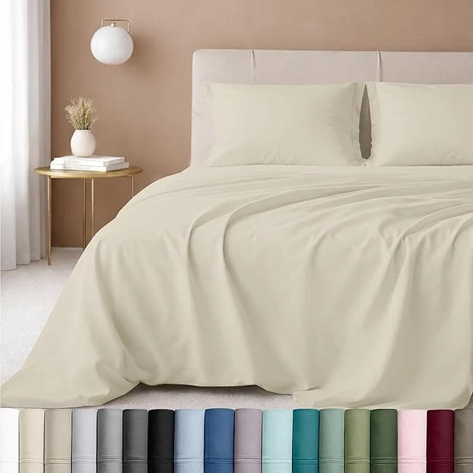 Pure California Design Den California King Sheet Set - Cotton 600 Thread Count Deep Pocket Cal King Sheet Set Luxury Soft Hotel-Quality Sateen Weave - Ivory Warm Cream Professional