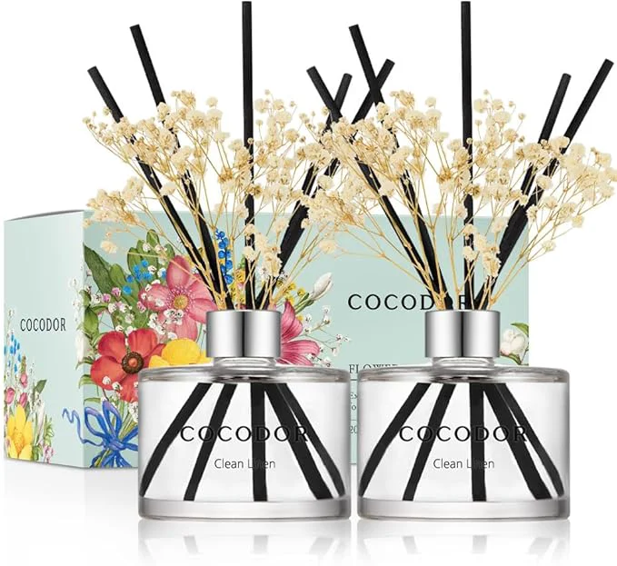 Eco-Friendly COCODOR Preserved Flower Reed Diffuser Clean Linen 6.7oz 2 Pack Reed Premium
