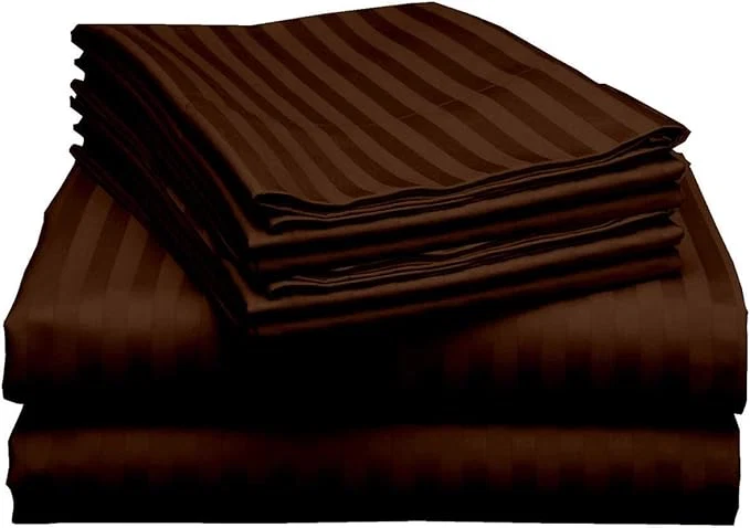 Fine Mattress-Homes Extra Deep Pocket 6 Piece Queen Sheet Set Hotel Luxury Collection Egyptian Cotton 21 quot Deep Fitted Sheet Soft Cool amp Breathable Bedding with 4 Pillowcases in Chocolate Stripe Verified