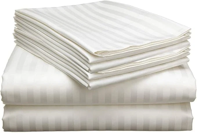 High-Grade Mattress-Homes Extra Deep Pocket 6 Piece Full Sheet Set Hotel Luxury Collection Egyptian Cotton 21 quot Deep Fitted Sheet Soft Cool amp Breathable Bedding with 4 Pillowcases in Ivory Stripe Sustainable