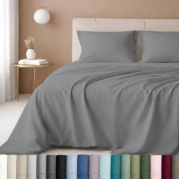 Comfortable California Design Den Luxury King Size Sheet Set - Cotton 600 Thread Count Deep Pocket King Sheets Hotel-Quality Bedding with Sateen Weave - Mist Grey Secure