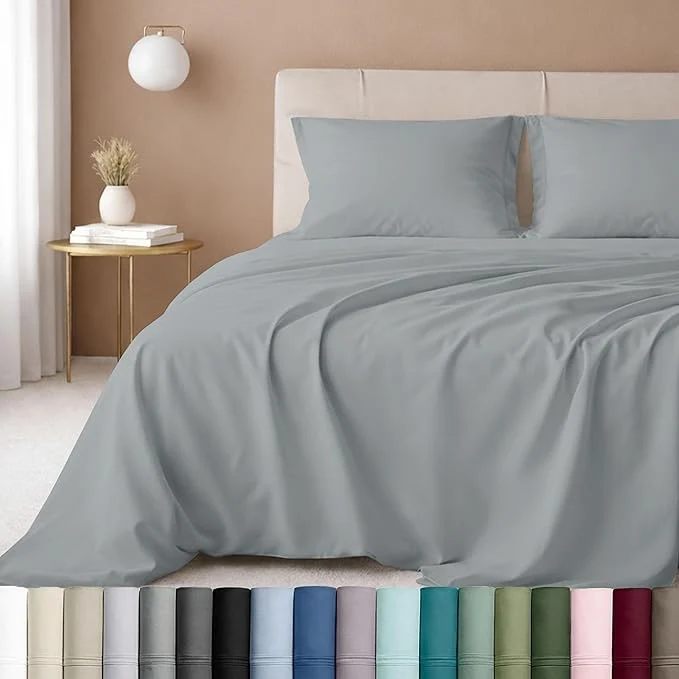 Authentic California Design Den - Luxury Full Size Sheet Set - Cotton 600 Thread Count Deep Pocket Full Size Bed Sheets Sateen Weave - Light Grey Artisan