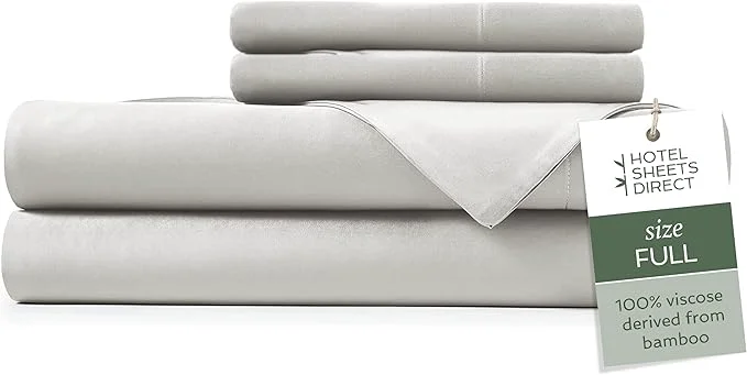 Recyclable Hotel Sheets Direct 4 Piece Bed Sheet Set Full Size Viscose Derived from Bamboo Sheets Set with 2 Pillowcases Cooling amp Breathable Luxury Bedding Moisture-Wicking amp Silky Soft Light Gray Original