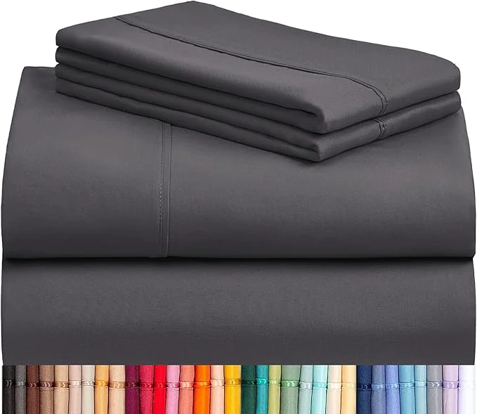 Authentic LuxClub Twin XL Sheets - Soft Kids Twin Bed Sheets for Boys and Girls 3 PC Deep Pockets 18 quot Eco Friendly Wrinkle Kids Fitted Sheets Machine Washable Hotel Bedding Silky Soft- Dark Grey Twin XL Safe