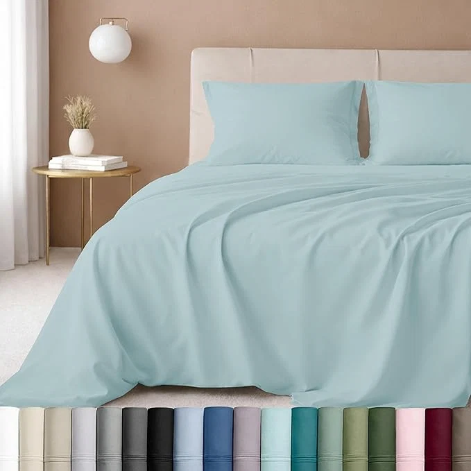 Exclusive California Design Den - Luxury Full Size Sheet Set - Cotton 600 Thread Count Deep Pocket Full Size Bed Sheets Sateen Weave - Seafoam Optimized