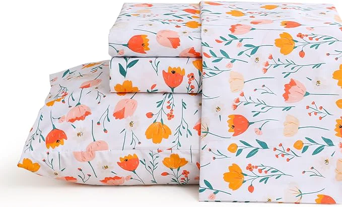 Expertly Made JSD Tulip Floral Sheet Set Twin Size 3 Piece Spring Printed Microfiber Bed Sheets Deep Pocket Exceptional