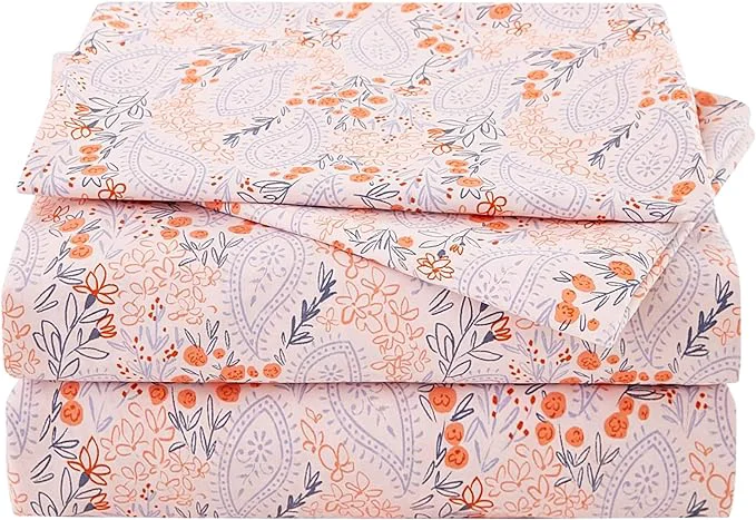 Breathable JSD Pink Paisley Floral Sheet Set Full Size 4 Piece Soft Printed Microfiber Sheets Extra Deep Pocket Outstanding