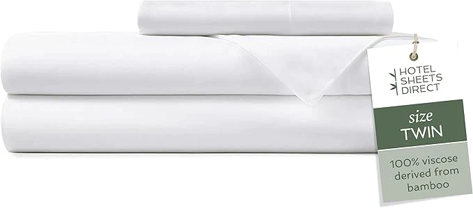 Lightweight Hotel Sheets Direct 3 Piece Bed Sheet Set Twin Size Viscose Derived from Bamboo Sheets Set with 1 Pillowcase Cooling amp Breathable Luxury Bedding Moisture-Wicking amp Silky Soft Texture White Convenient