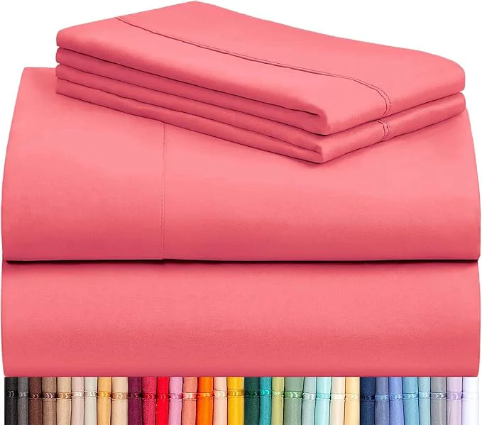 Practical LuxClub 4 PC Sheet Set Bed Sheets Deep Pockets 16 quot Eco Friendly Wrinkle Cooling Machine Washable Hotel Bedding Silky Soft - Vermilion Full Versatile