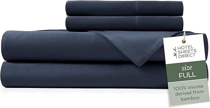 Superior Hotel Sheets Direct 4 Piece Bed Sheet Set Full Viscose Derived from Bamboo Sheets Set with 2 Pillowcases Cooling amp Breathable Luxury Bedding Moisture-Wicking amp Silky Soft Texture Navy Blue High-End