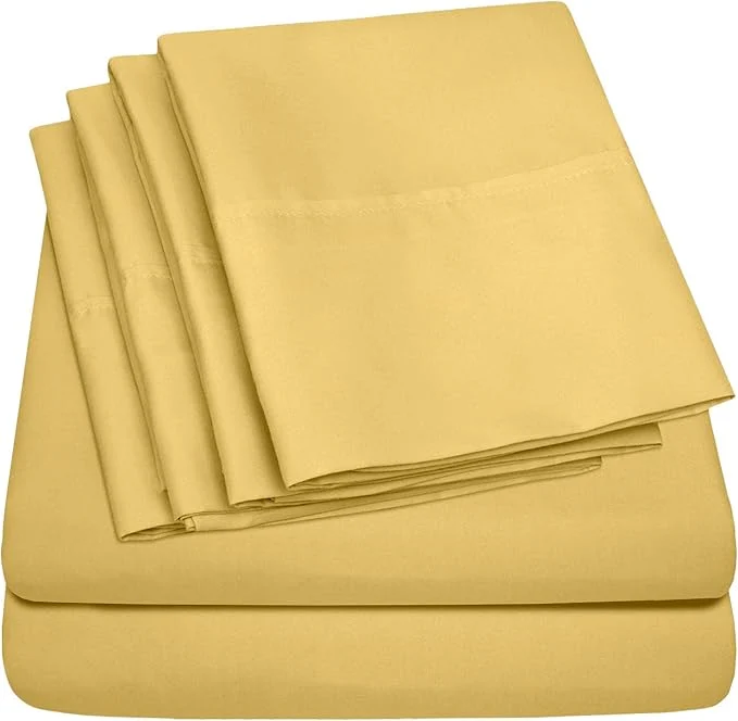 Clean Sweet Home Collection 6 Piece 1500 Supreme Collection Brushed Microfiber Deep Pocket Sheet Set-2 Extra Pillow Cases Great Value Split King Yellow Optimized