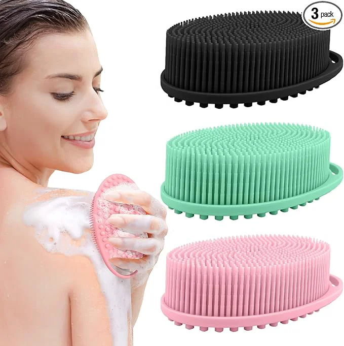 Top-Quality 3 Pack Silicone Body Scrubber Soft Silicone Loofah Exfoliating Body Scrubber Contemporary