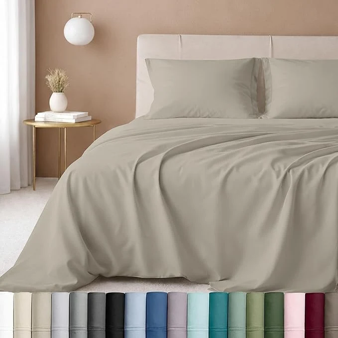 Reusable California Design Den Queen Size Sheets Deep Pocket Set - Luxury 600 Thread Count Sateen Natural Cotton Queen Sheets Fully Elasticized Crisp Cool and Durable Hotel Style Bedding - Soft Linen Original