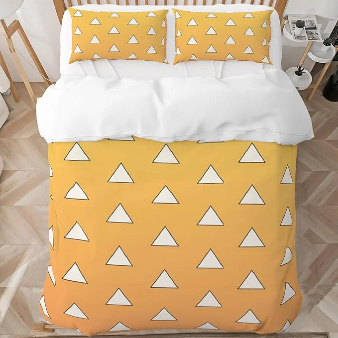 Convenient INFLAG Anime Bedding Set - Soft Brushed Microfiber 68x90 Inches Duvet Cover Set 3 Piece 1 Duvet Cover with Zipper Closure and 2 Pillow Shams Twin Yellow Healthy