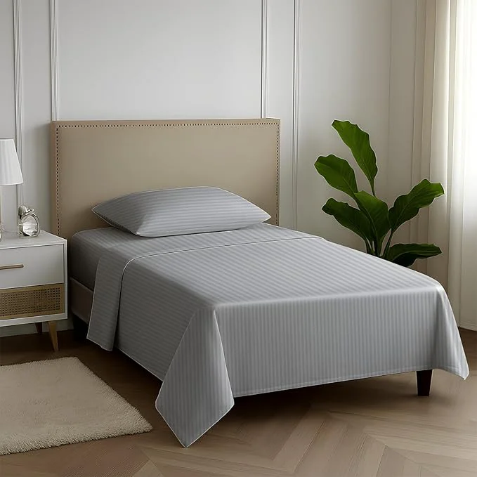 Durable Carressa Linen Striped Egyptian Cotton Sheets Twin XL Size - 600 Thread Count 3 PC Damask Twin XL Sheets Deep Pockets Sateen Weave College Dorm Bedding Twin XL Fits Mattress Upto 18 quot - Silver Premium Material