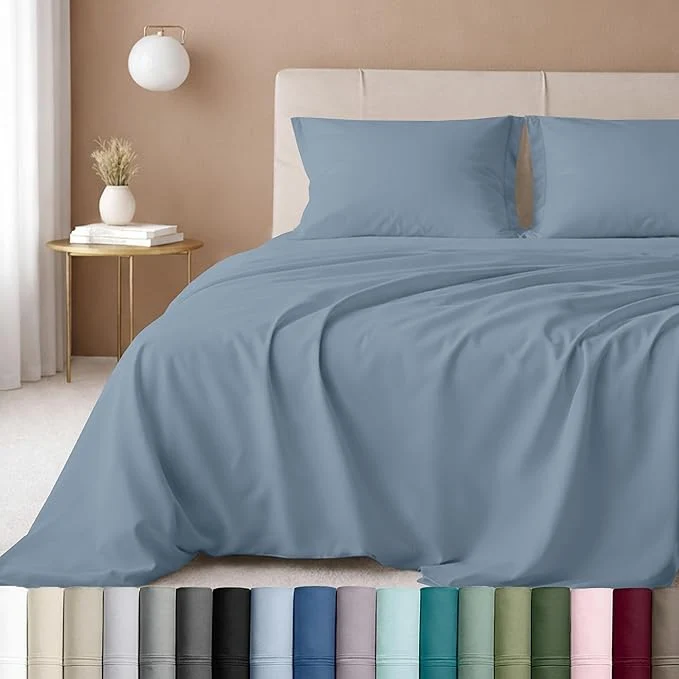 Genuine California Design Den Luxury King Size Sheet Set - Cotton 600 Thread Count Deep Pocket King Sheets Hotel-Quality Bedding with Sateen Weave - Pastel Blue Recyclable