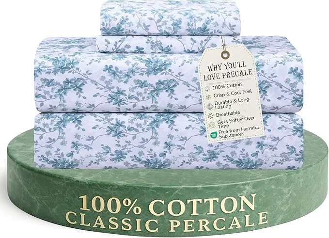 Original Design Feather amp Stitch Softest Cotton Sheets 300 Thread Count Percale Weave Bedding 16 quot Deep Pocket Cooling Sheets Breathable Bed Set Hotel Premium Quality King Blue Floral Selected