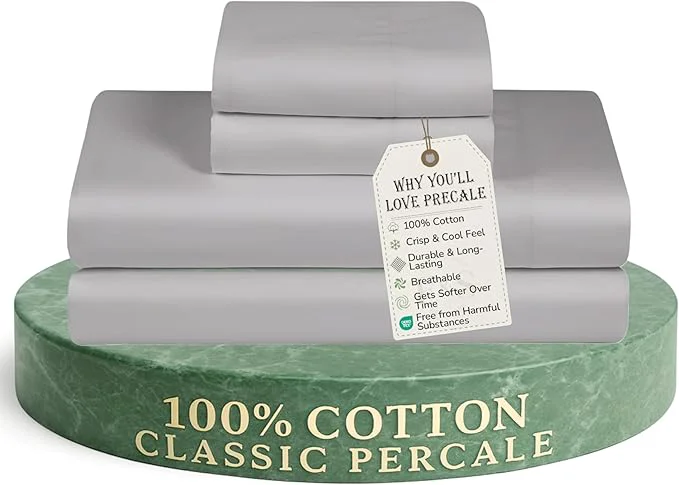 Genuine Feather amp Stitch Softest Cotton Sheets 300 Thread Count Percale Weave Bedding 16 quot Deep Pocket Cooling Sheets Breathable Bed Set Hotel Premium Quality King Grey Recyclable