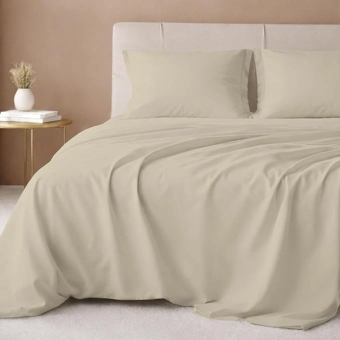 Advanced California Design Den Full Size Bed Sheets Set - 600 Thread Count Cotton Sheets Soft Sateen Deep Pockets Durable Bedding Set - Beige Healthy
